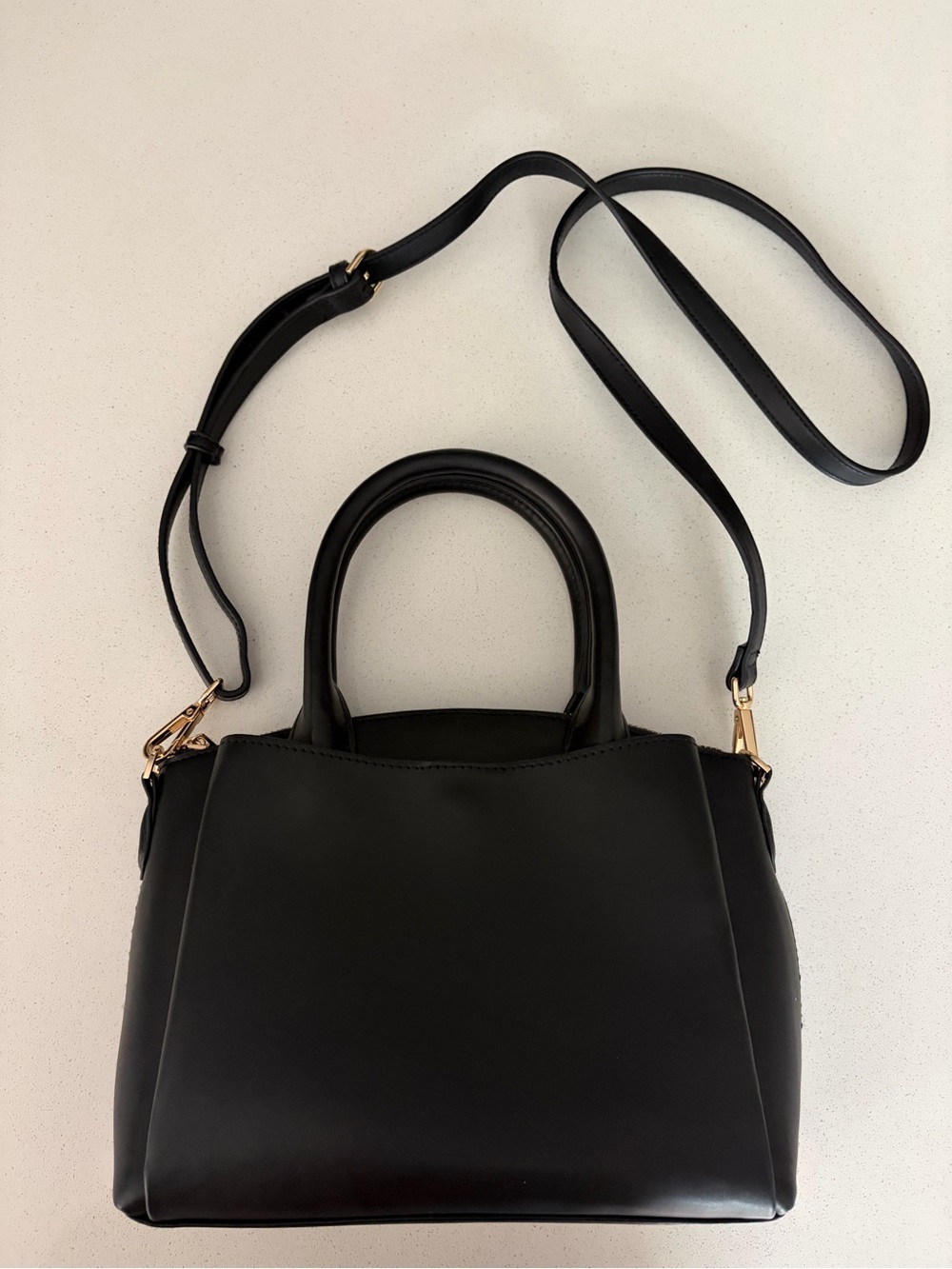 Black Structured Satchel with Detachable Strap